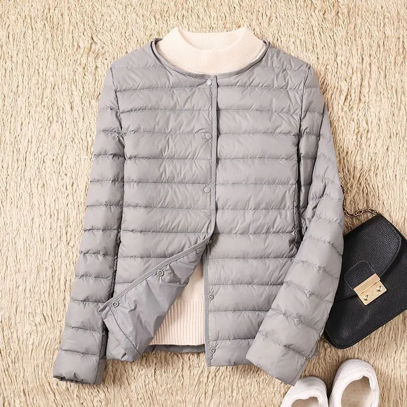 여성 고품질 초경량 화이트 덕다운 재킷 여성 긴팔 파카 부드러운 원단 숏탑 코트 윈드브레이커 4XL