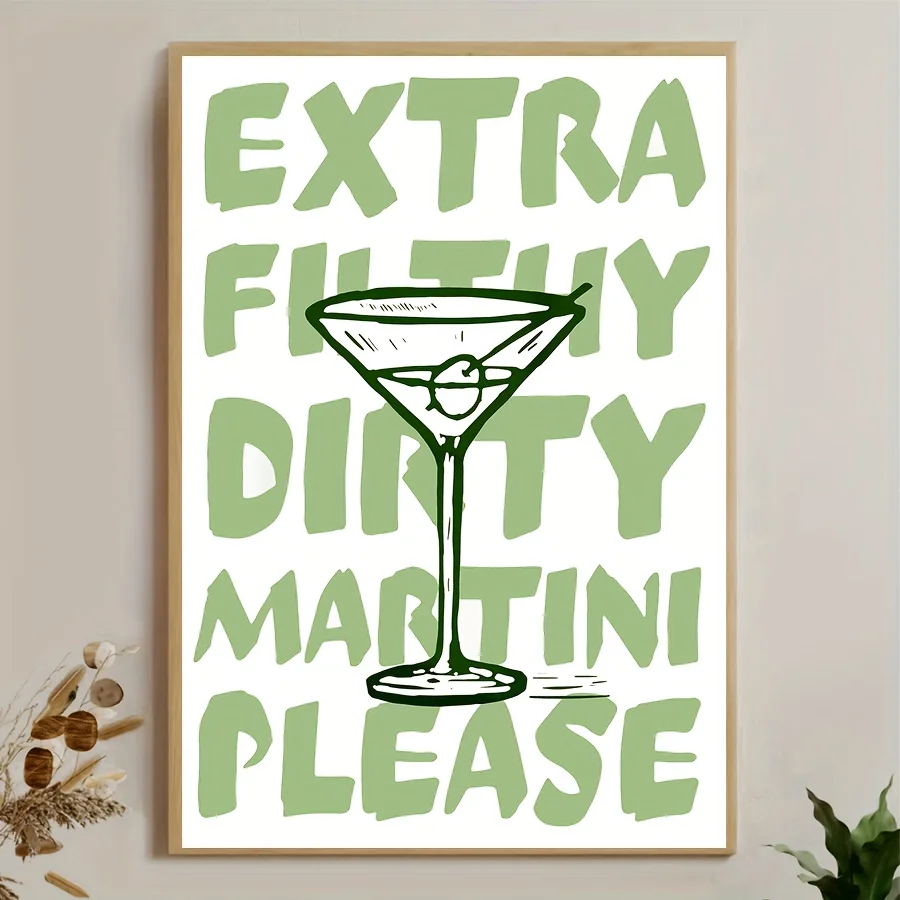 2D Flat, 1pc Unframed, Dirty Martini Poster, Fashion Cocktails Canvas Print, Trend Decor, Retro Canvas Wall Art, Artwork Mura