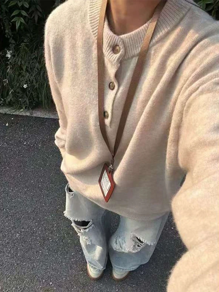 

Retro American Sle Men's Knitwear Ne Sweater Autumn Season Casual Loose Fit Long Sve Inner Wear Lazy Sle