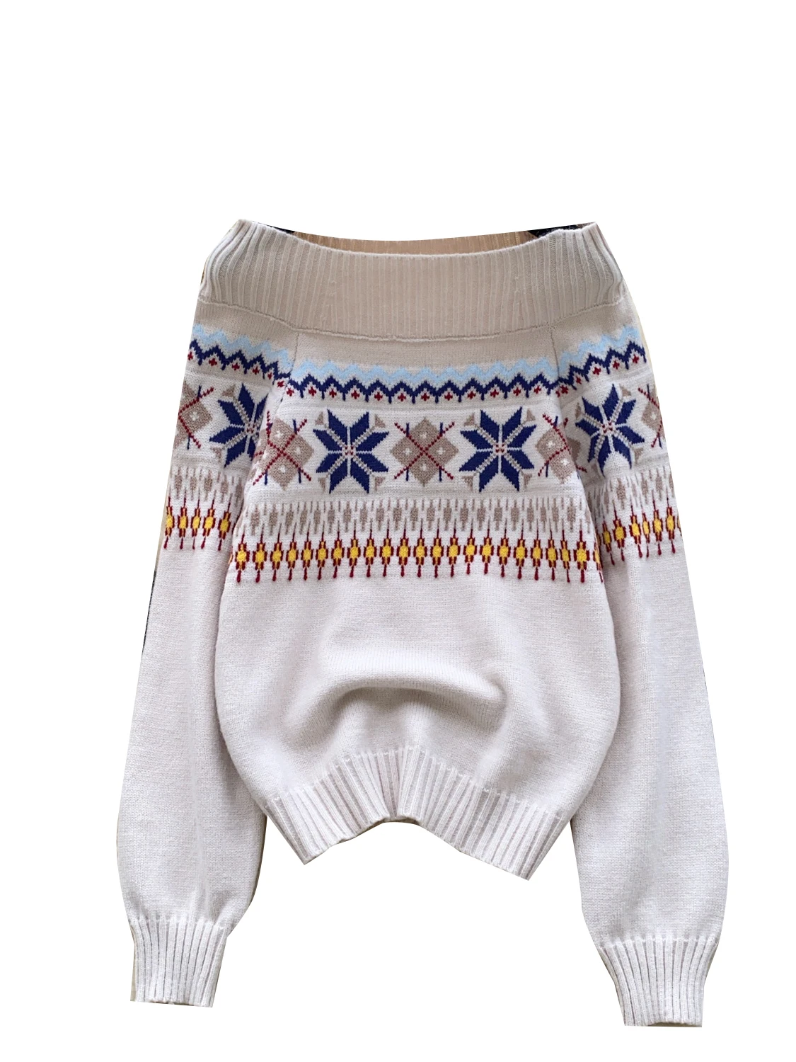 فضفاض محبوك سترة المرأة oulder Baring مطبوعة التخسيس الشتاء Faion عادية تنوعا طويلة Sve V-Ne سترة