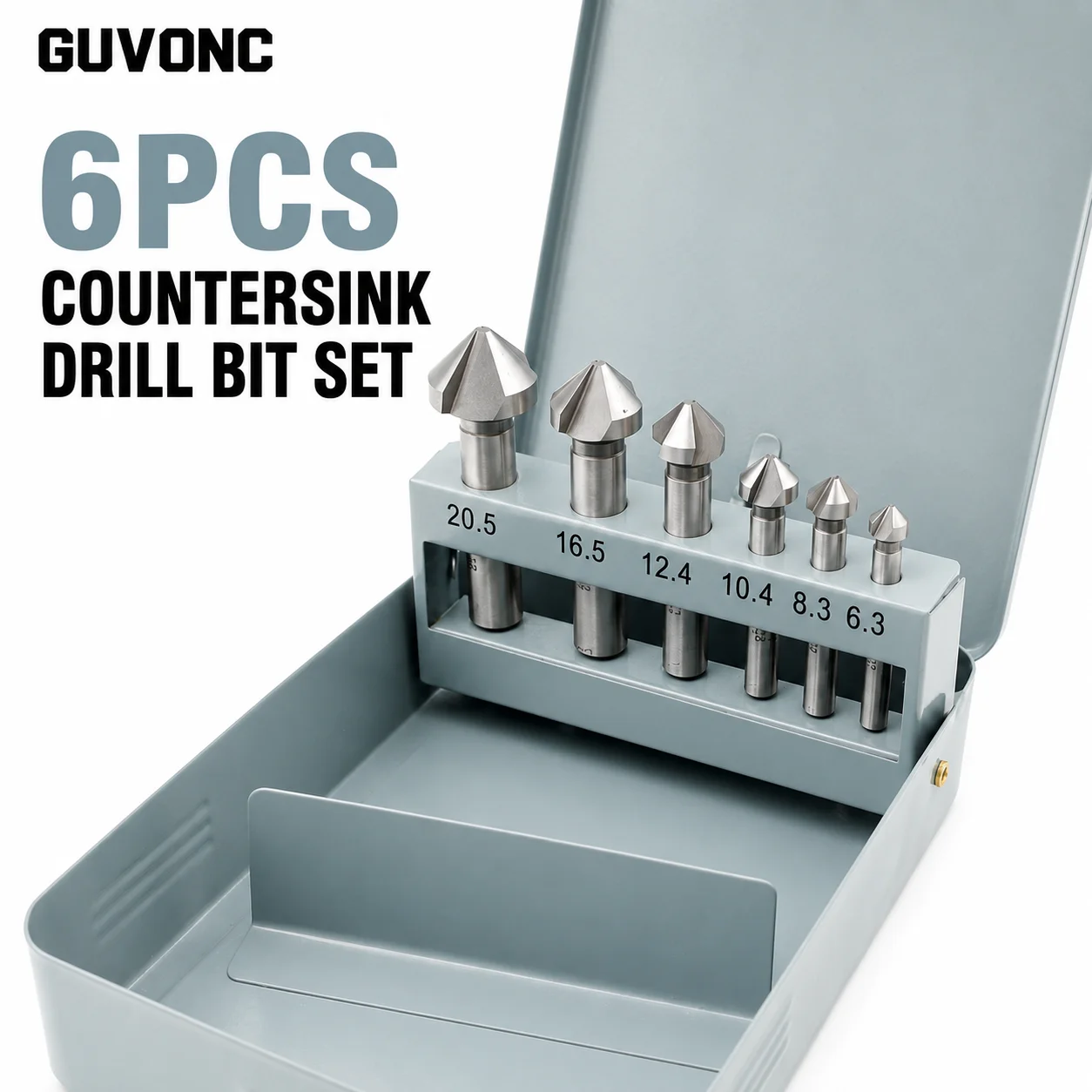 6PCS 90° HSS Countersink Drill Bit Set 6.3-20.5mm, Chamfer Deburring Bits for Wood, Aluminum and Soft Metal Working