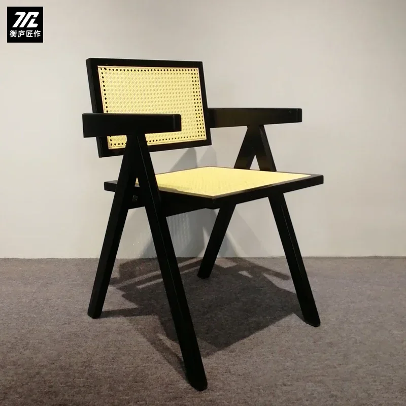 

Rattan chair Japanese solid wood dining chair retro cafe Japanese food store Nordic single chair