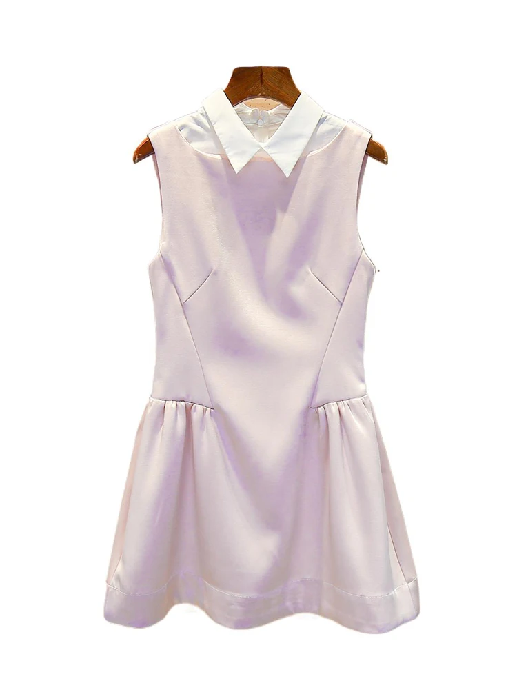 Vestido de Mujer con Cuello  de Satén, Estilo Dulce y cado, Vestido Tipo Ceco Ajustado a la Cintura, Falda Línea A...