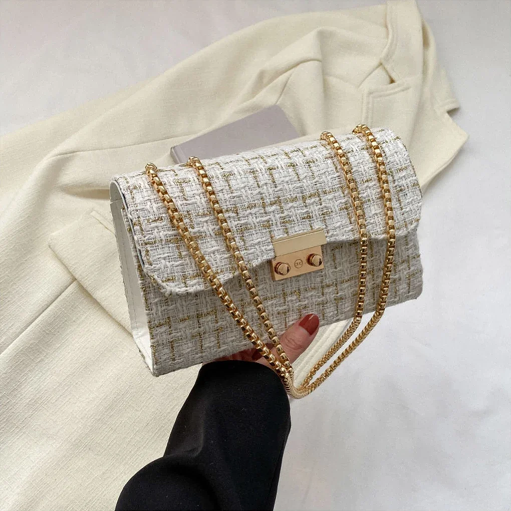 Fashion PU Leather Shoulder Bag Chain  Crossbody Bags Designer Women Small Fragrance Style Texture Square Bag Woven Striped