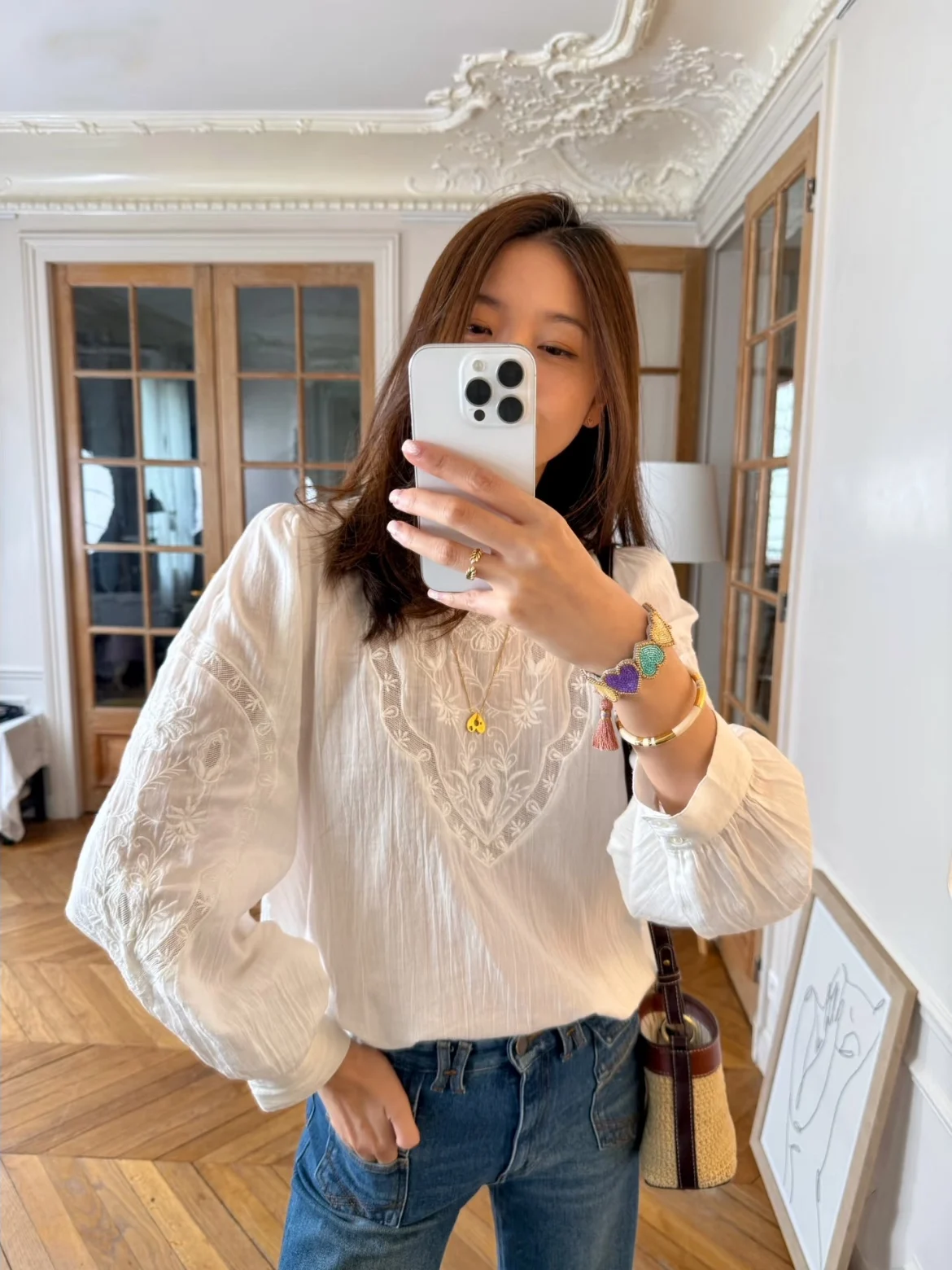 

Женская рубашка Ele White с длинным рукавом, круглым вырезом, пуговицами и вышивкой, из плотного хлопка и полиэстера, для осеннего сезона