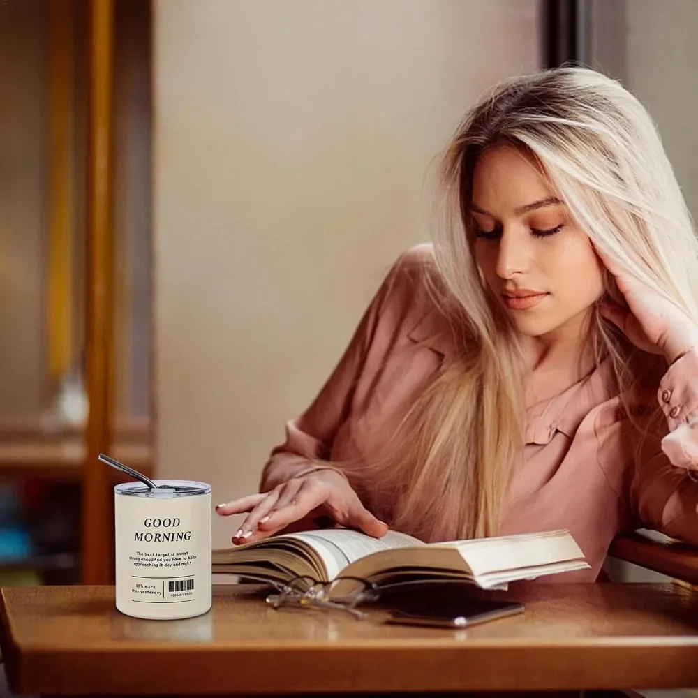 كوب قهوة للسفر مع غطاء وقش، كوب ترمس محمول من الفولاذ المقاوم للصدأ، زجاجة مياه محمولة مانعة للتسرب