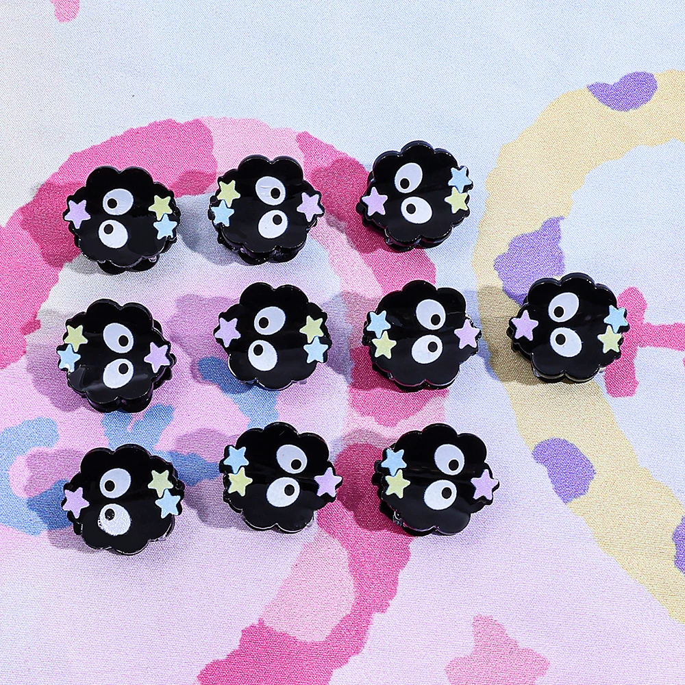 10pcs Cute Cartoon Black Soot Sprite Mini Hair Claw Clips Women's Fashion Hair Accessories for Girls Daily Use Decor