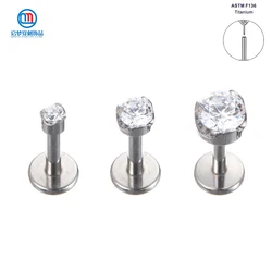 QM 18G ASTM F136 Titanium Threadless Set Prong Clear Zircon Labret Helix Tragus Flat Earring Piercing Body Jewelry