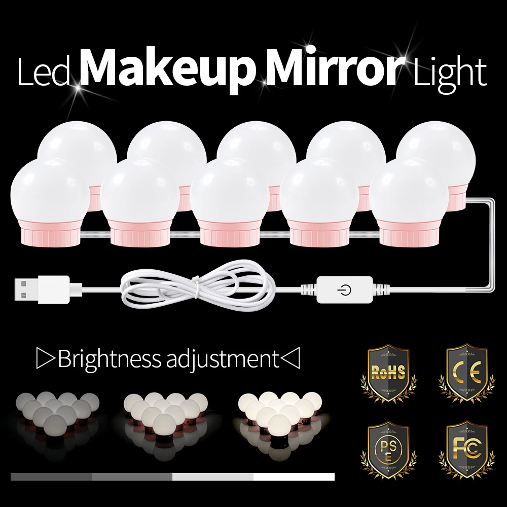 

Led USB Vanity Mirror Light Makeup Dressing Table Led Lamp Bathroom Make Up Lights Stepless Dimmable For Bedroom Decoration