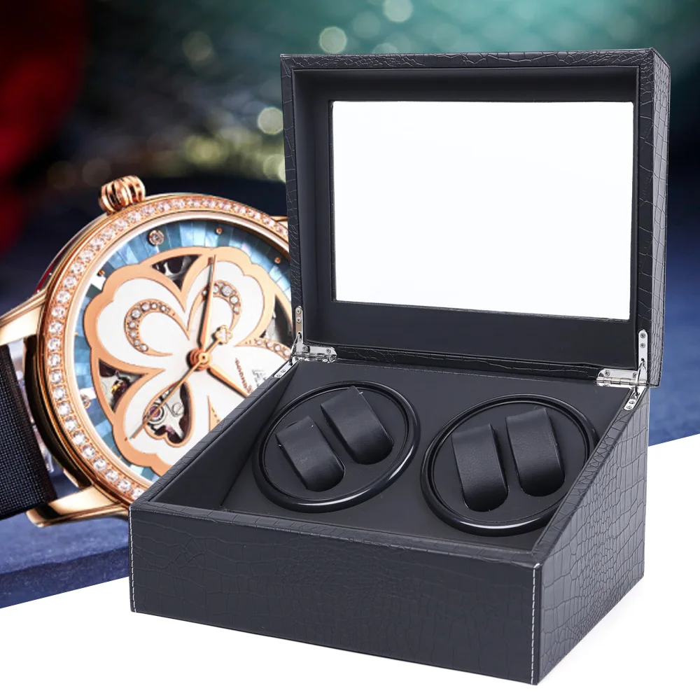 Luxury Automatic 2 Motor Watch Winder Crocodile Pattern Display Case Storage 4+6