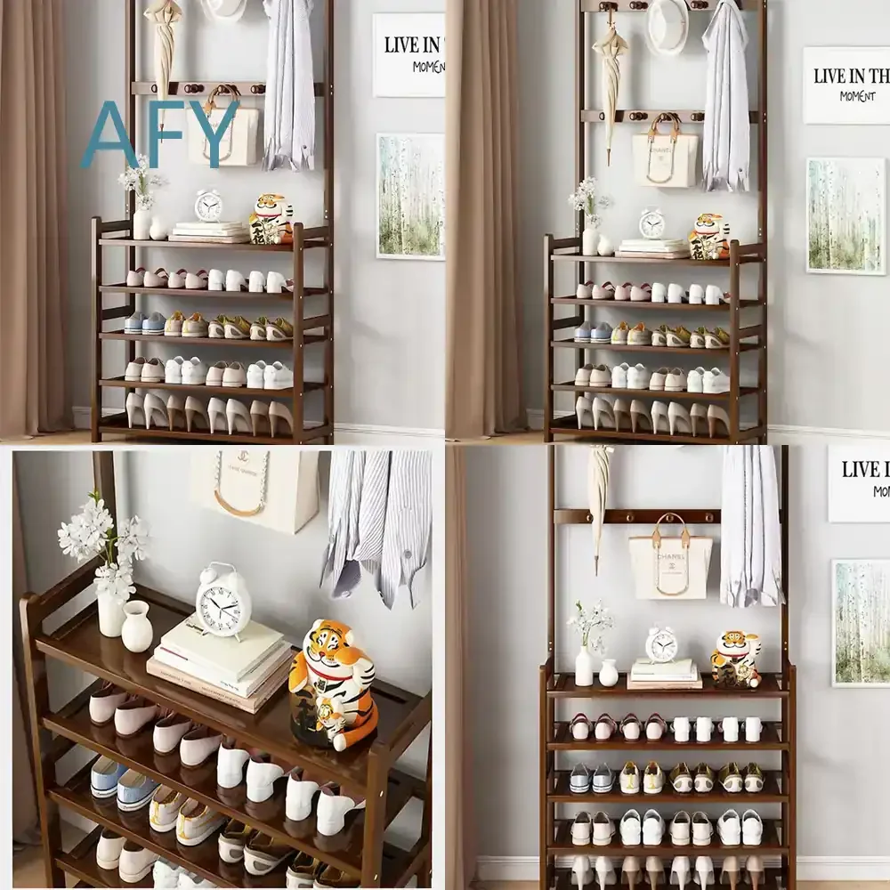 Wooden Modern Clothes Racks for Hallway Floor Standing Coat Hat Shoe Rack for Home Office Bedroom Entryway Storage Organizer