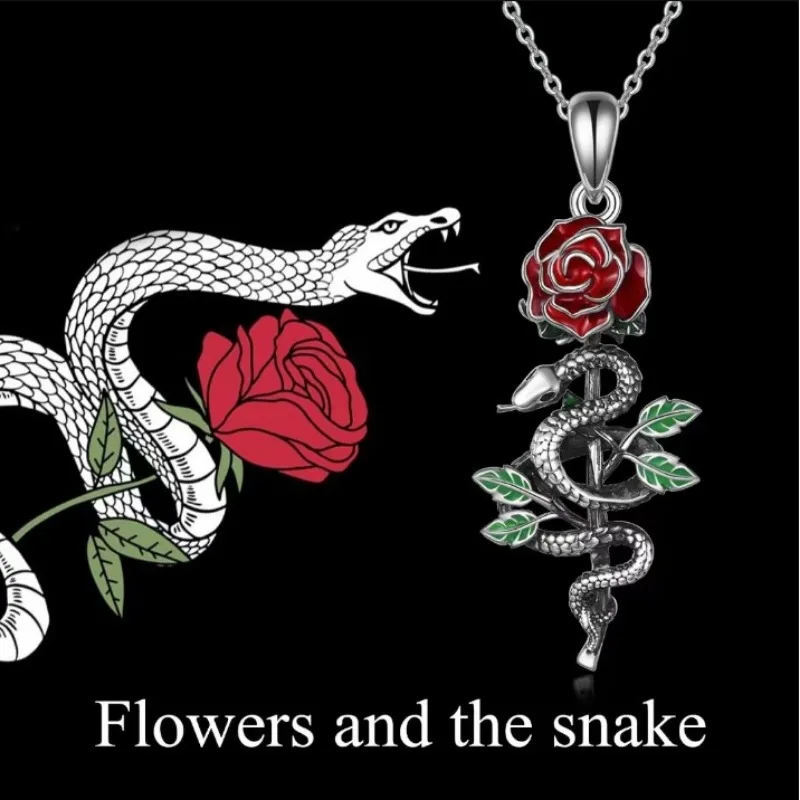 New Rose Snake Year Cross Pendant Necklace Summer Women's High Sense Halloween Ornament 2024 Bizarre Adventure Vintage Chains