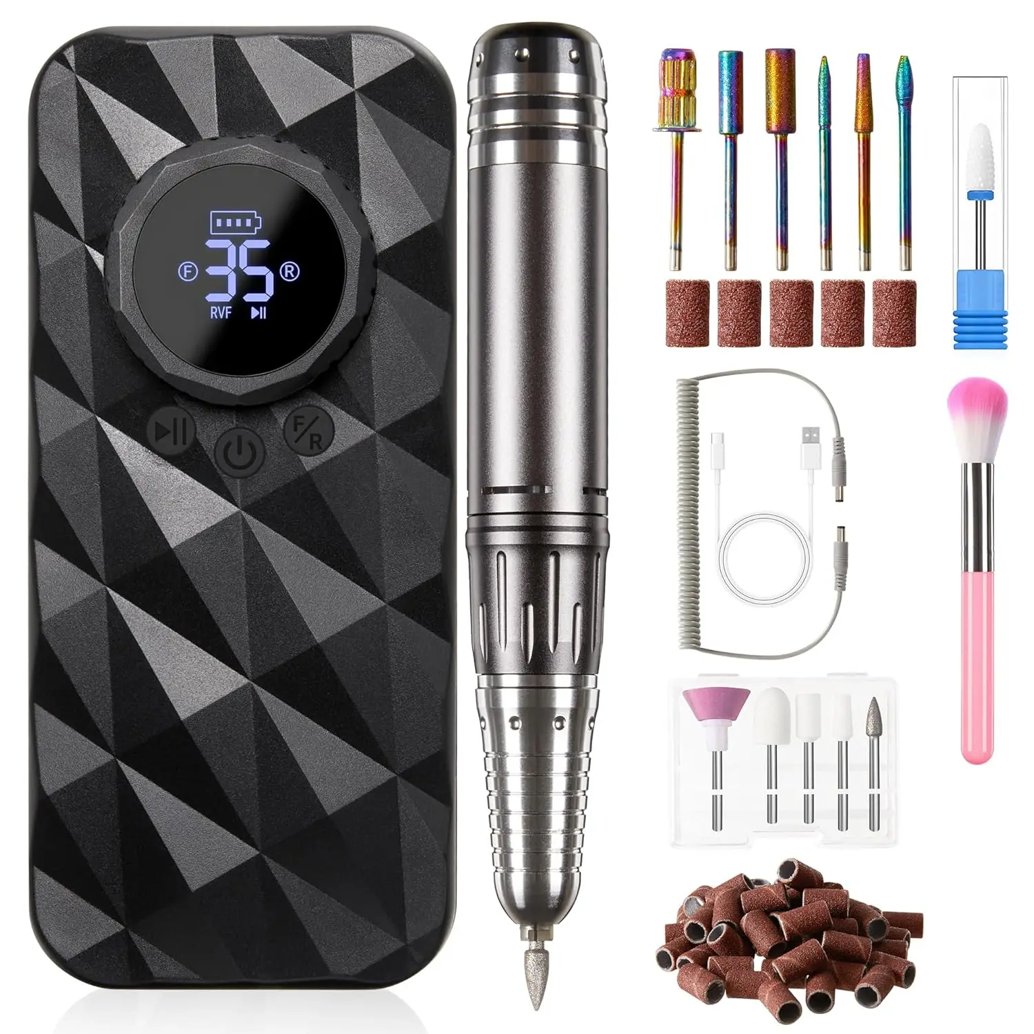 

40000RPM Rechargeable Nail Drill Set with 11 Bits, Professional E-File for Acrylic Gel Nails Home Salon Use