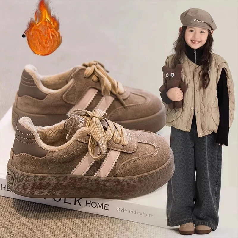 Sapatos de tabuleiro acolchoados para crianças de 3 a 18 anos, damasco, meninos, meninas, sapatos casuais, cáqui, fundo macio, antiderrapante, botas de algodão para crianças