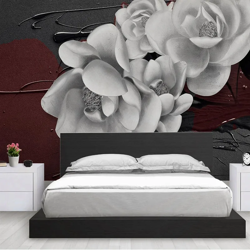 

Custom 3D Modern Minimalist Three-Dimensional Relief Magnolia Flower TV Sofa Wall Wallpaper For Bedroom Papel De Parede Tapety