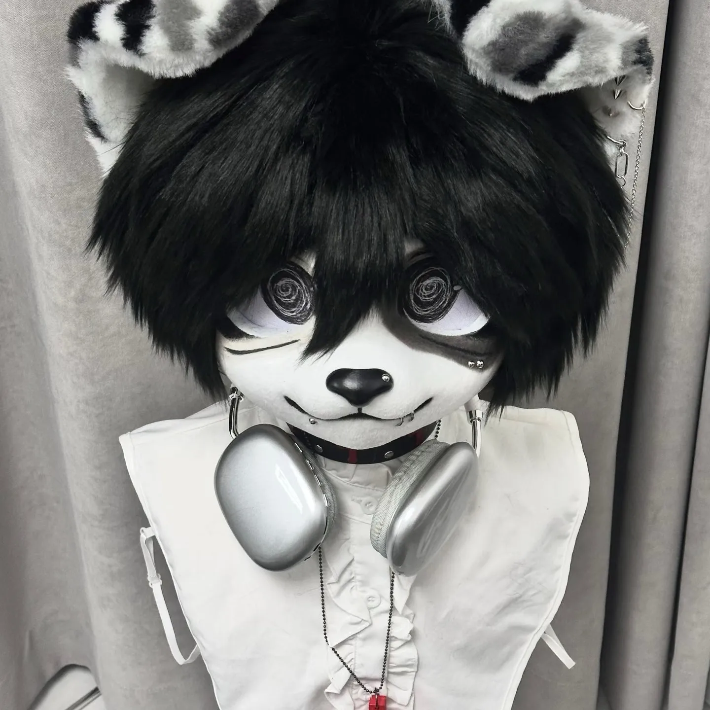 Furry Kig Head Costume Handmade Puppy Mascot Head With Bow Star Decoration for Cosplay Party Stage Performance - view 3