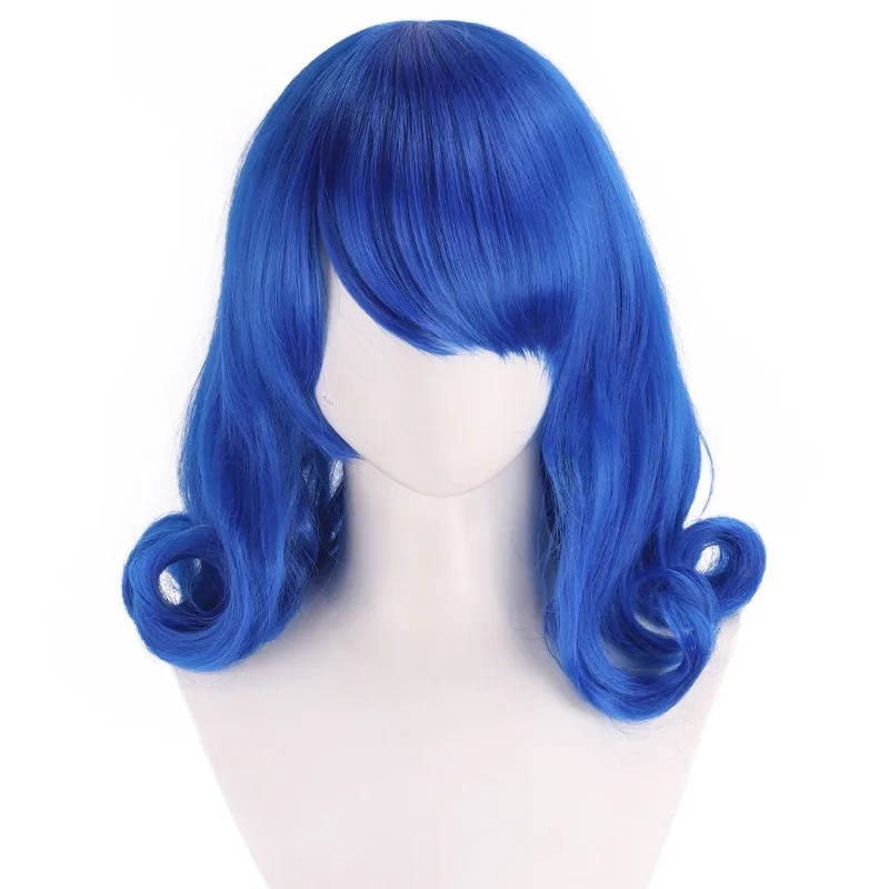 Juvia Lockser – perruque de rôle Anime Fairy Tail Cos, couvre-chef de personnage de sorcier, couvre-chef de fête, cheveux courts bouclés bleu foncé