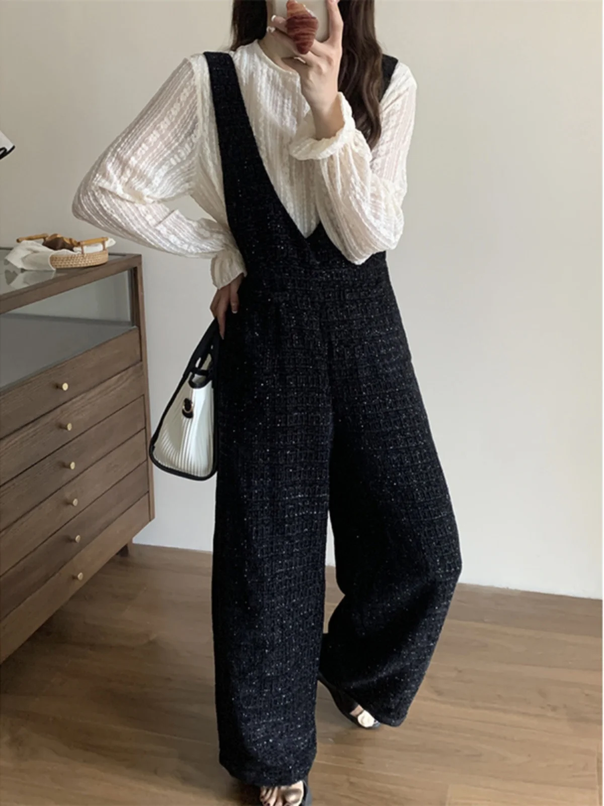 

Bla Artistic Versatile Wide Leg Casual Pants Suit Spring Autumn New Sle Retro Strap Suit Commute Korean Sle