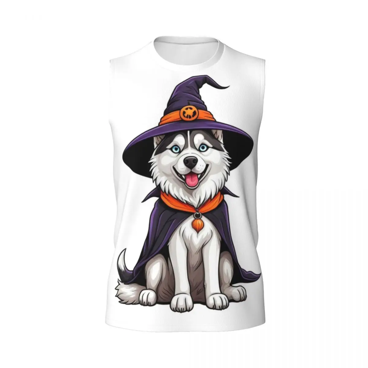 Siberian Husky Halloween Witch Decor Dog Lover Gift Men Sleeveless T-shirt Casual Hip Hop Street Style Beach Holiday Tank Tops