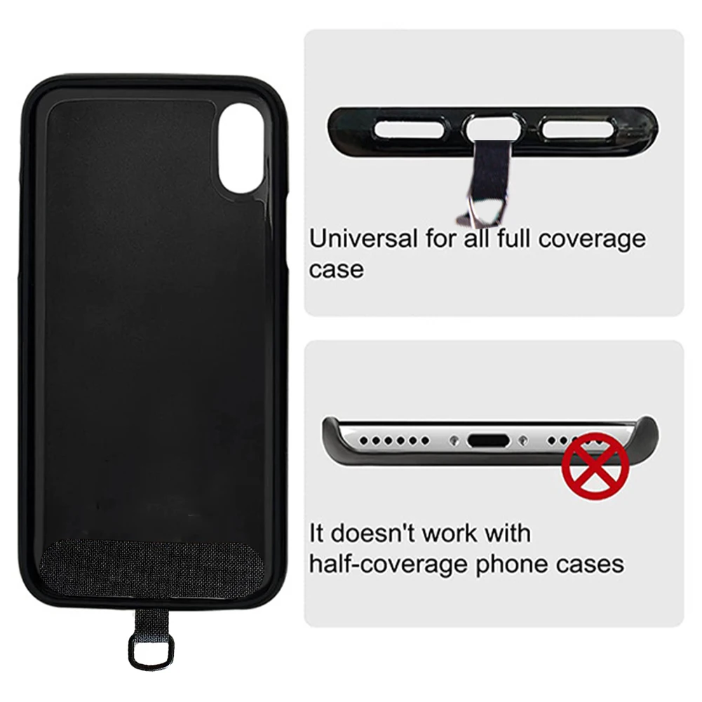 Telefone Tether Tab substituição com cordão, anel de metal ultra fino, anti perdido, preto, fácil instalação, reutilizável, mulheres, homens, protetora, 8pcs