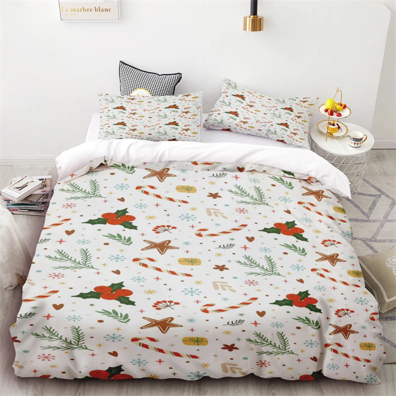 

Duvet Cover Christmas Snowflake Three Piece Set One Quilt Cover Two Pillowcases Single Double Bed Queen King Room Decoration