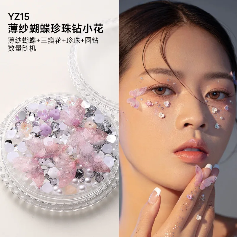 1 boîte yeux visage maquillage Patch papillon diamant décoration du visage perle adhésif strass paillettes paillettes bricolage Nail Art décor