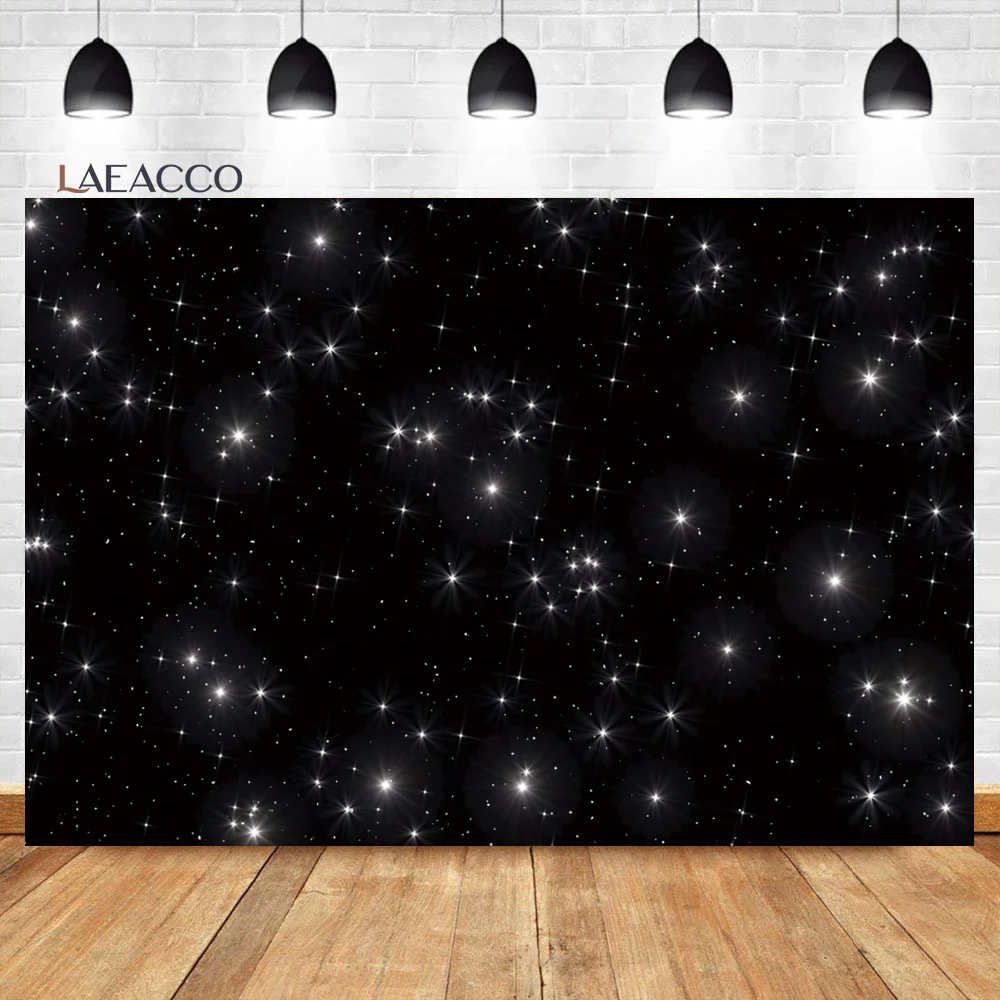 Laeacco Starry Night Sky Photography Backdrop Shining Twinkle Stars Dark Blue Newborn Baby Shower Birthday Portrait Background