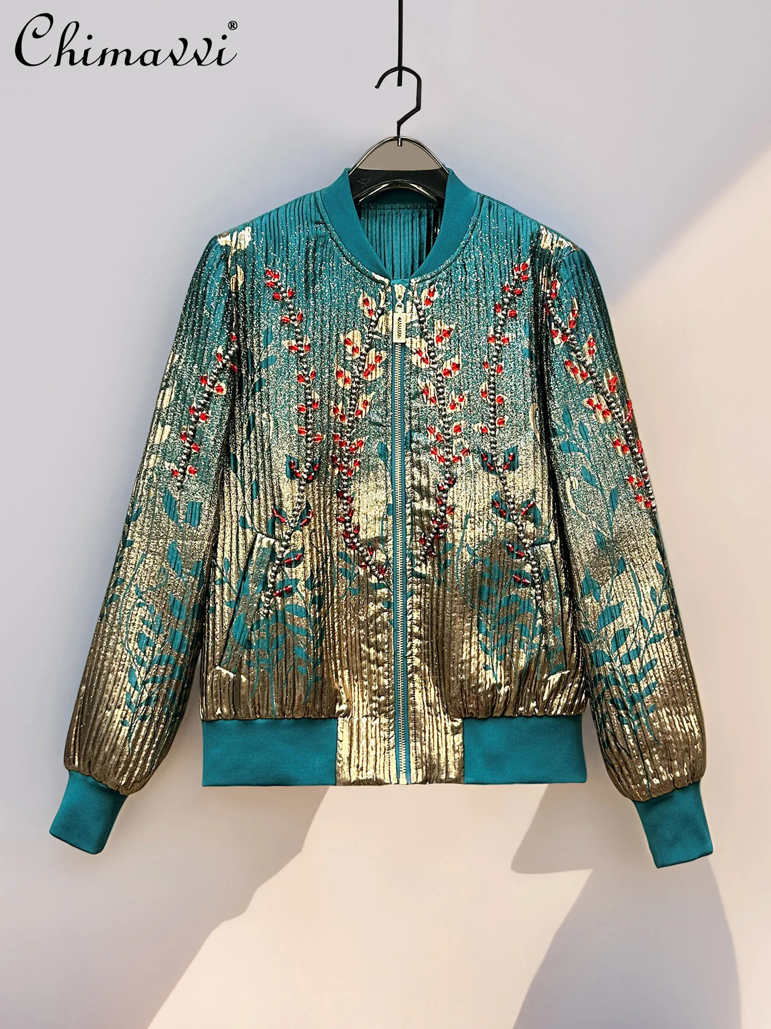 

French Elegant Temperament Versatile Casual Short Jacket Heavy Industry Beading Long Sleeve Fashion Jackets Coats Women Autumn