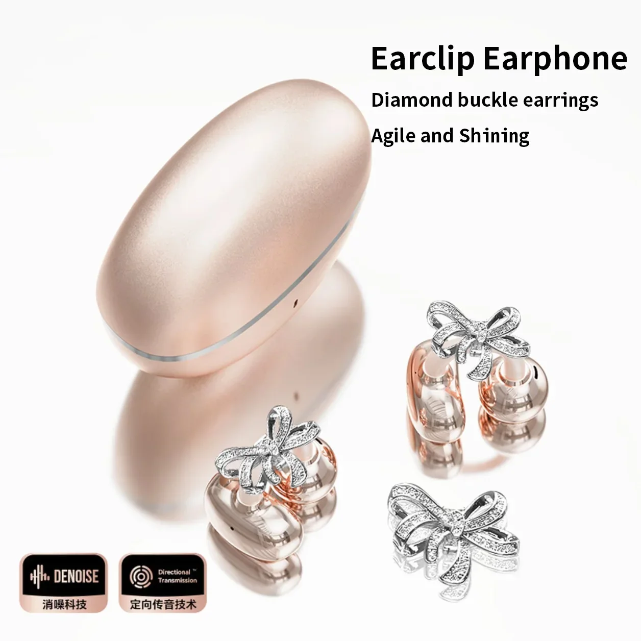 

Fashion Bowknot Wireless Bluetooth Ear-clip Earphones Open Ear Lightweight Comfortable HiFi Stereo for Girls Women Daily Gift