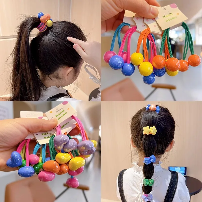 2PCS New Heart Shape Lovely Girls Elastic Hair Bands Kids Princess Hair Accessories Children Hair Ties Baby Headwear