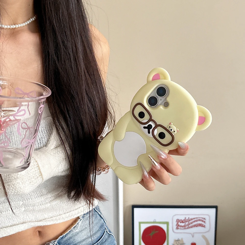 لطيف نظارات Rilakkuma الدب الحال بالنسبة آيفون 16 زائد 15 14 13 12 11 برو X XS ماكس XR 6 7 8 زائد SE ثلاثية الأبعاد الكرتون لينة غطاء سيليكون #6