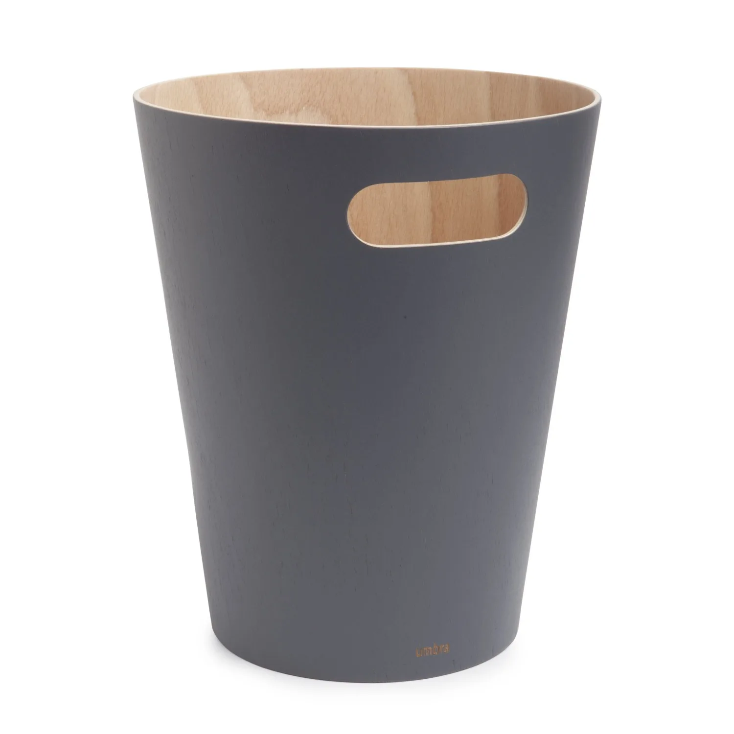 

Umbra 2 gal Woodrow Wood Open Top Bathroom, Bedroom, Office Trash Can, Charcoal and Natural