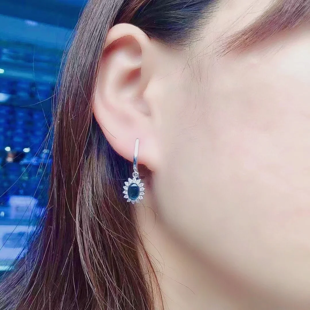 

100% Natural Tourmaline Dangler for Party 5mm*7mm Blue Tourmaline Earrings 925 Silver Tourmaline Jewelry Gift for Woman