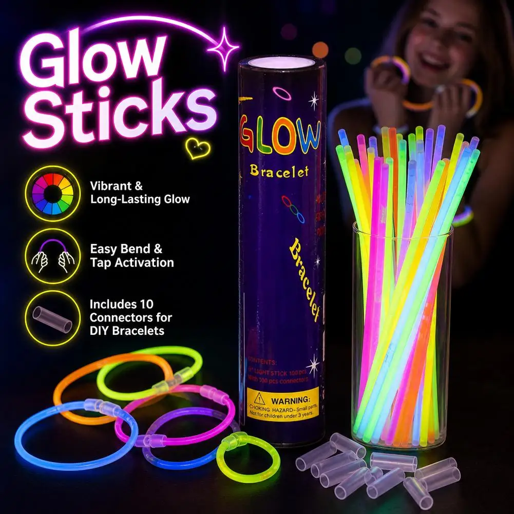 100 Stück leuchtende Partyartikel für die Nacht, inklusive Verbindungselementen, leuchtende Halsketten und Armbänder für Kinder- oder Erwachsenenpartys, Partydekoration, leuchtend. – Detail 3