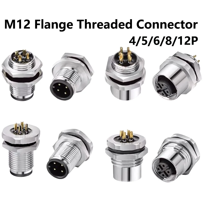 

M12 4 5 6 8 12Pin Flange Male&Female Mounting Waterproof Sensor Connectors Screw Threaded CouplingA Type Sensor socket