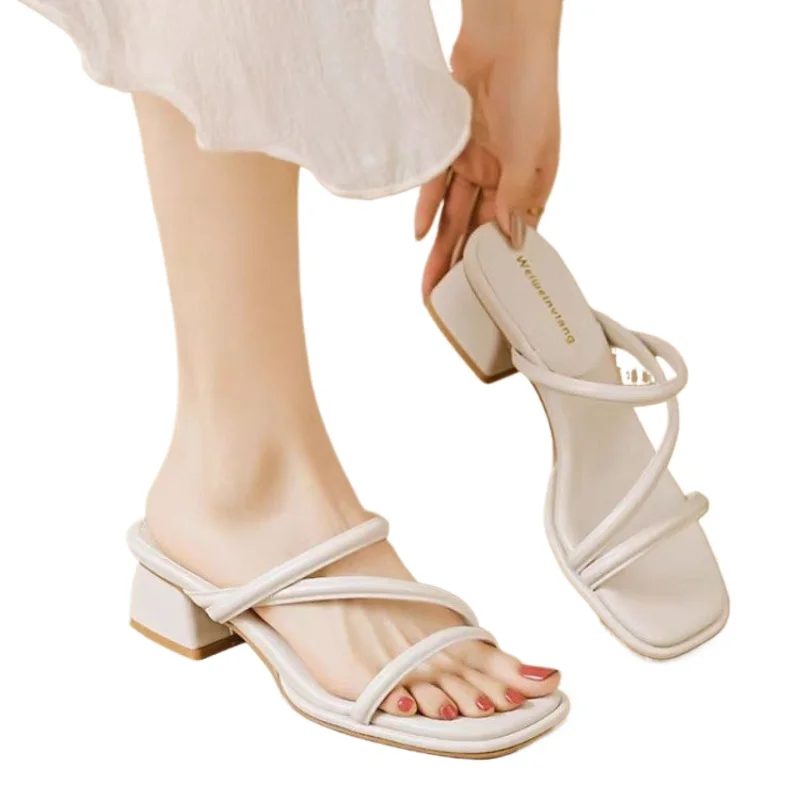 2026 New Slippers for Women in Summer Style Niche High-end Versatile Thick Heel High Heels Simple Comfortable Cool Slippers35-40