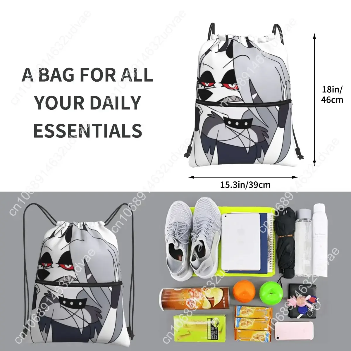 Helluva Boss Loona Portable Backpacks Drawstring Bag Casual Drawstring Bundle Pocket Sundries Bags For Travel Sport Man Woman