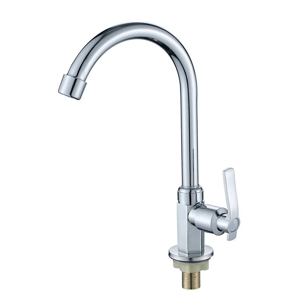 1pc Kitchen Sink Mixer Taps Swivel Spout Single Handle Cold Water Tap Modern Chrome Zinc Alloy Countertop Bathroom Faucet