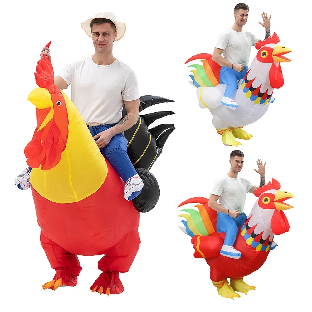 

Funny Fancy Dress Cosplay Costumes Riding Rooster Inflatable Costume for Adult Holiday Party Halloween Christmas Suit Wholesale