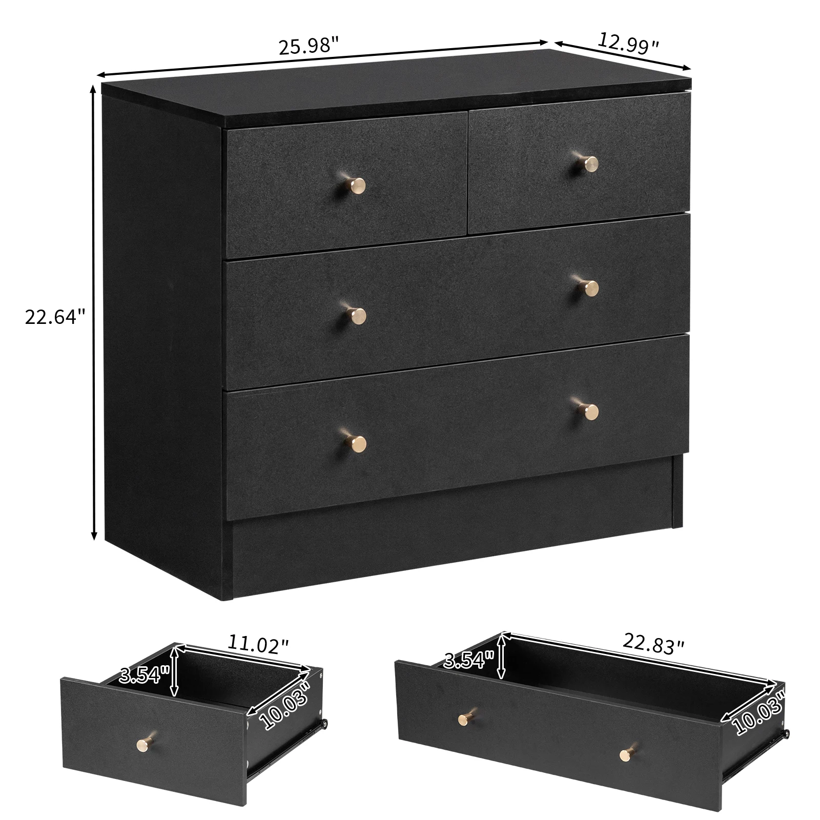 Modern eenvoudig dressoir met 4 lades, zwart