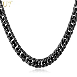 U7 Long Black Venitien Chain Necklace For Men Jewelry Trendy 6mm 46cm/55cm/66cm/71cm/76cm Mens Necklace Wholesale N560