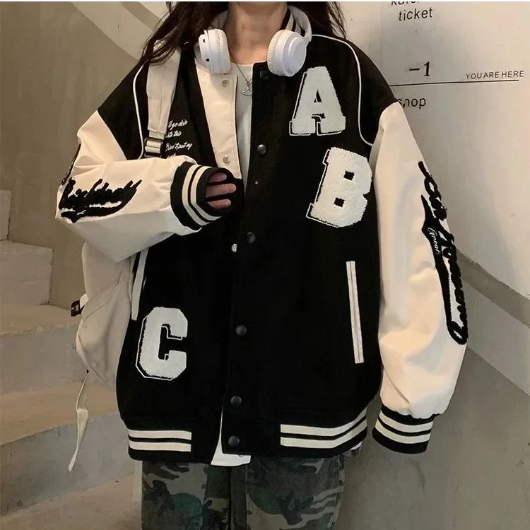 Y2k Lamb Wool Bomber Jacket Female Oversized Streetwear 2025 New Women Harajuku Fashion College Uniform Varsity Baseball Jackets