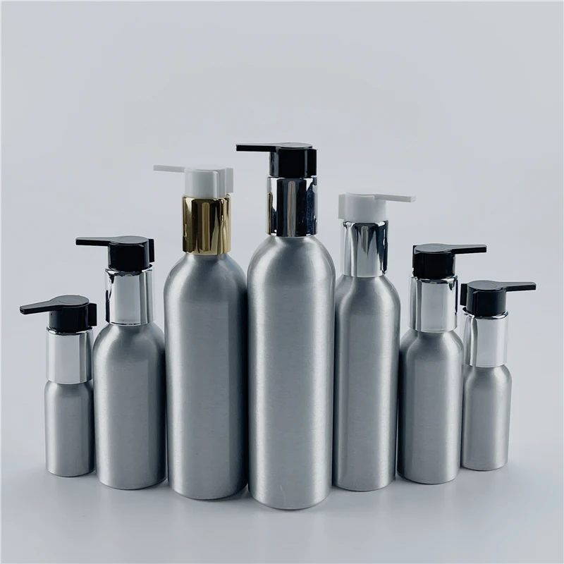 

30ML-250ML X 25 Aluminum Bottle With Anodized Aluminum Lotion Pump Empty Travel Shampoo Liquid soap Cosmetics Aluminum Container