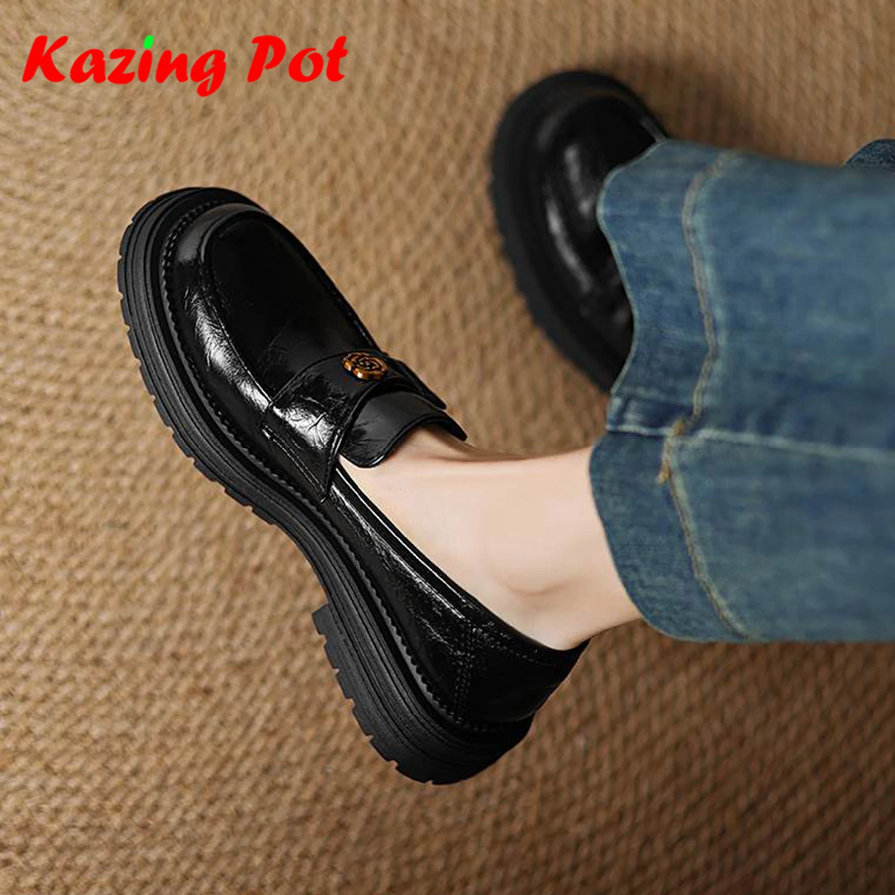 

Krazing Pot Осенние оксфорды из микрофибры с круглым носком, на среднем каблуке, с металлическими цветами, большие размеры 43, 42, уютные женские туфли-лодочки для отдыха