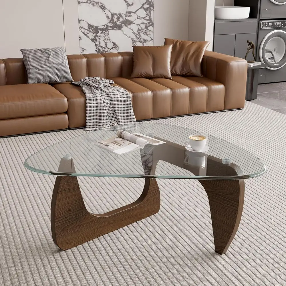 Ern Glass Coee Tale, E Center Tale With Tempered Glass Top& Unique Wooden A, 42…