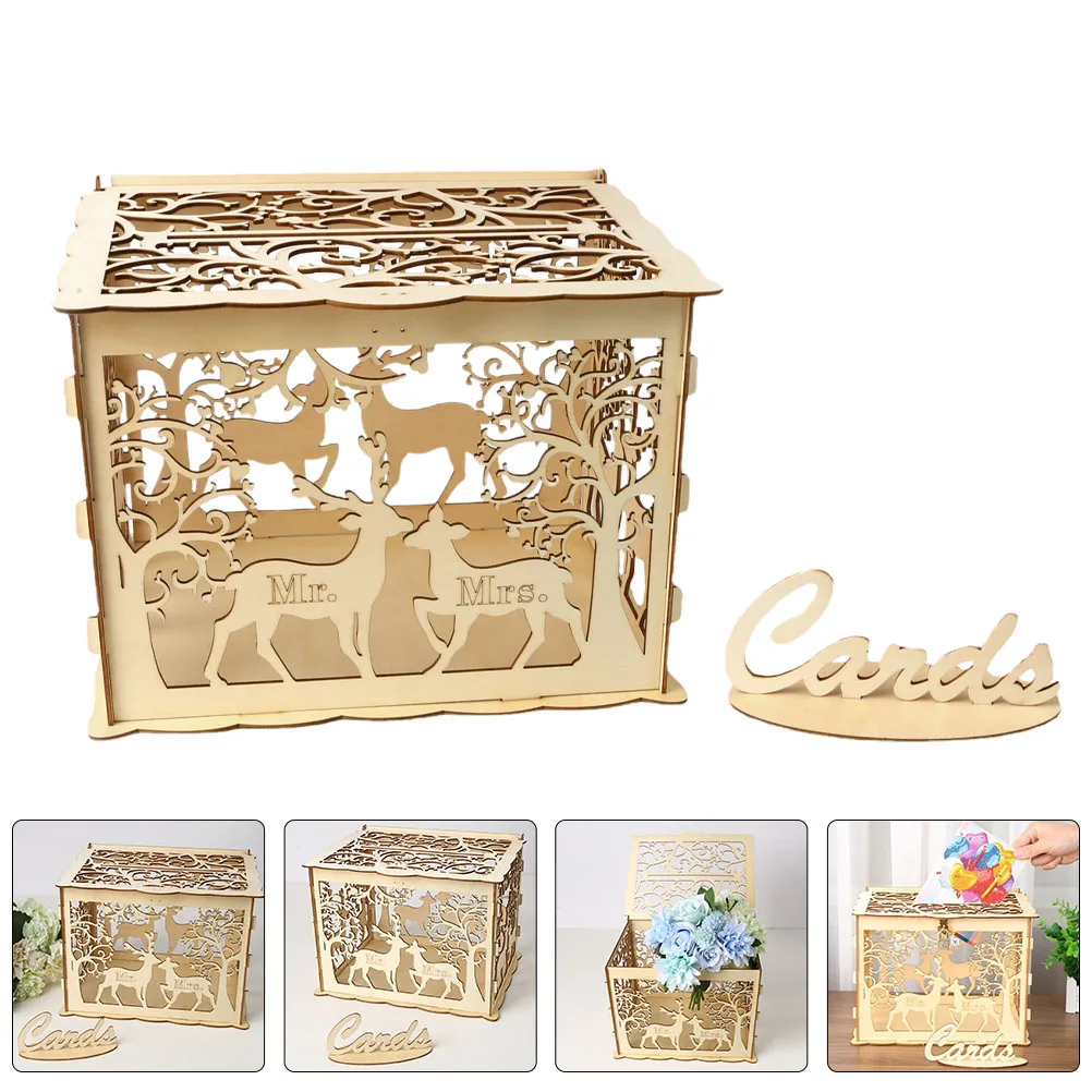 

Wooden Sign-in Box for Wedding Gift Cards Case Decorative Reception Holder Storage Keepsake Collect Greeting Envelopes