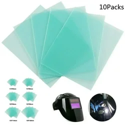 Lentes protectoras de soldadura de 10 piezas, cubierta de placa de plástico para PC, pantallas transparentes verdes, casco de soldadura, filtro de soldadura