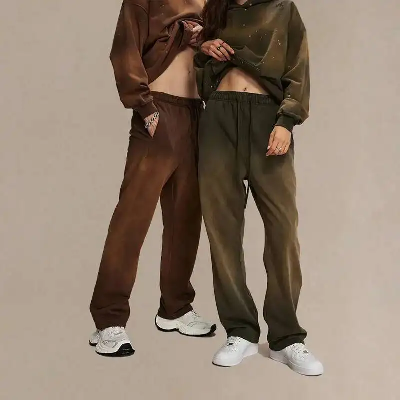 American Style Men's Sweatpants Trendy Spray Dyeing Drawstring Washed Casual Loose Men Wear Trousers Streetwear 9CBPHM