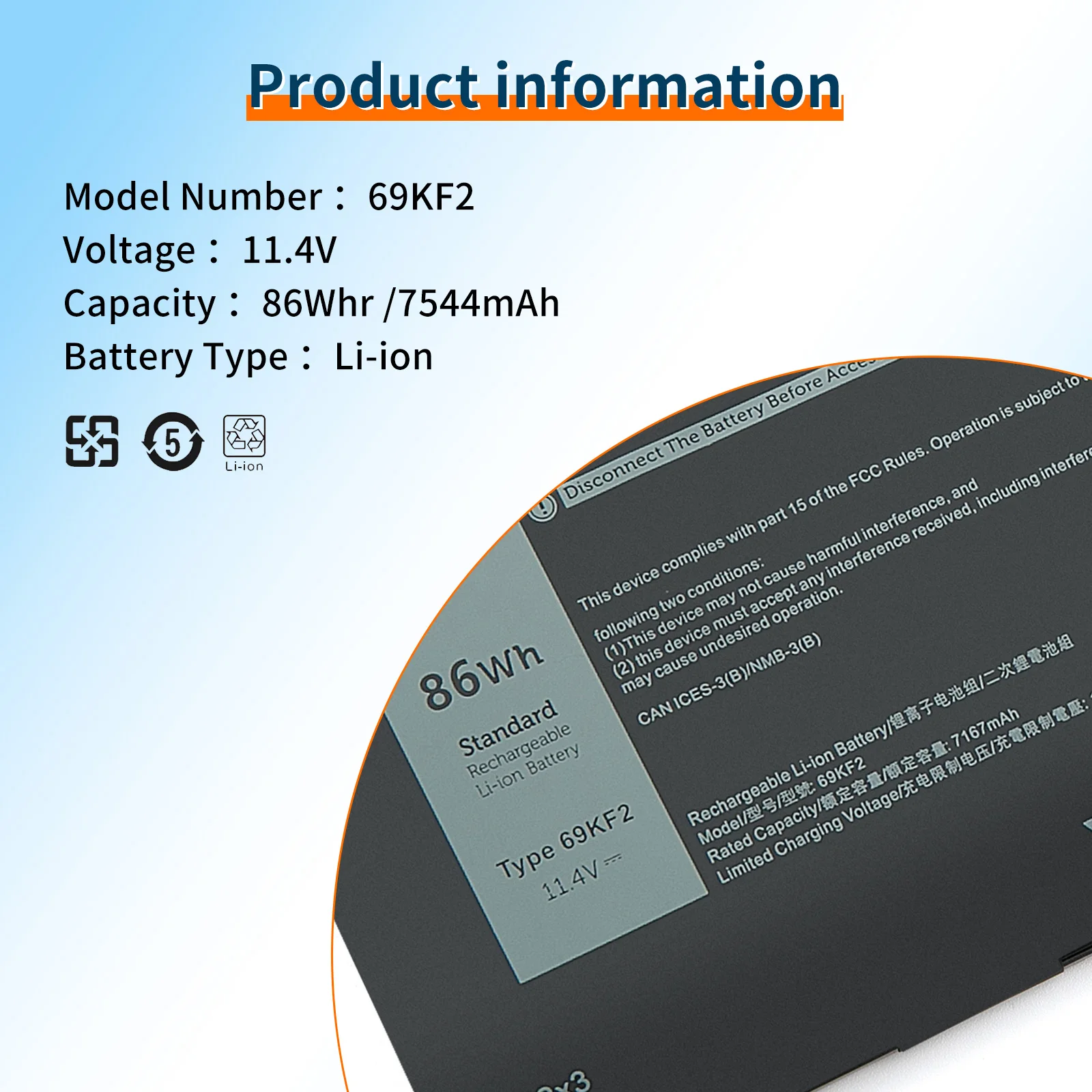 BVBH 69KF2 batería para DELL XPS 15 9500 9510 9520 9530 Precision 5550 5560 G15 5510 5511 5520 5515 5521 G7 15 7500 P91F P87F