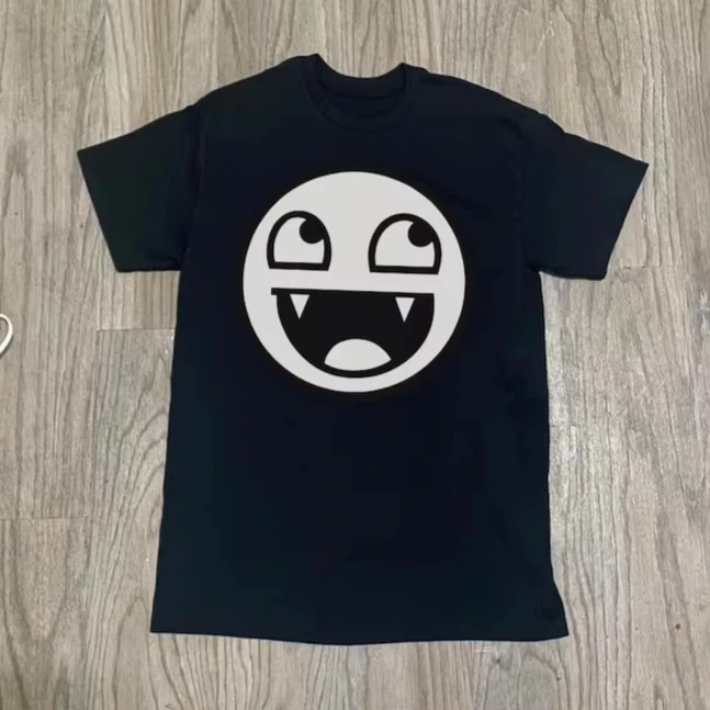 Funny Cartoon Smiley Face Printed T-Shirt Y2k Streetwear Gothic Alternative Unisex Short-sleeved Retro Fashion Tops Clothing